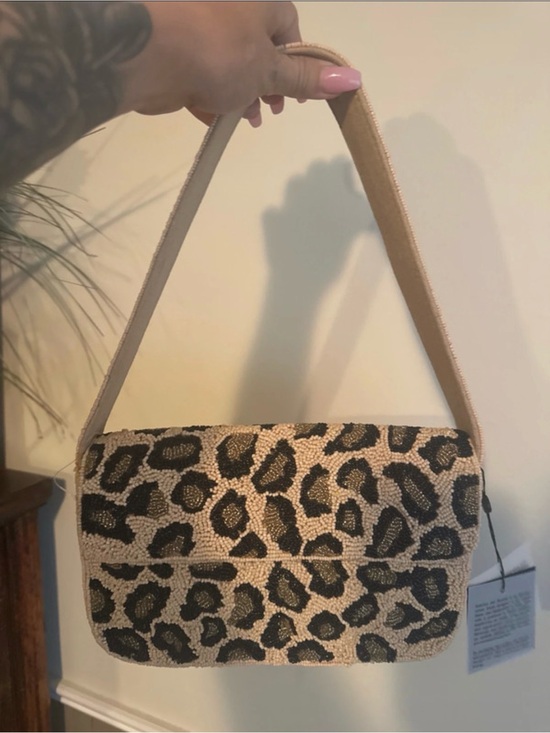 Handbags - Leopard Print Shoulder Bag in Beige and Black